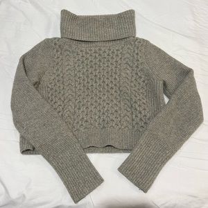 Cozy Cropped Cableknit Turtleneck Sweater - Gray, Club Monaco